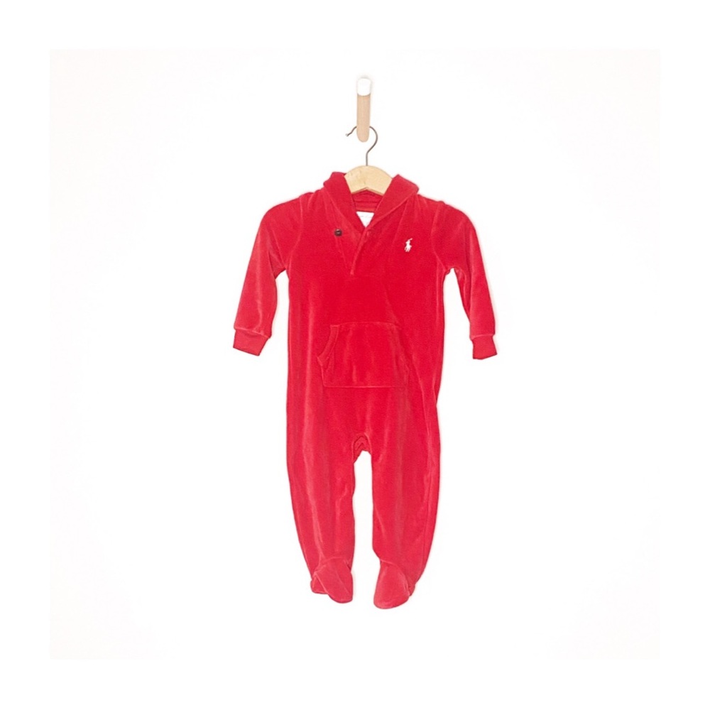 Ralph Lauren Baby Red Velvet Onsie Footie Outfit